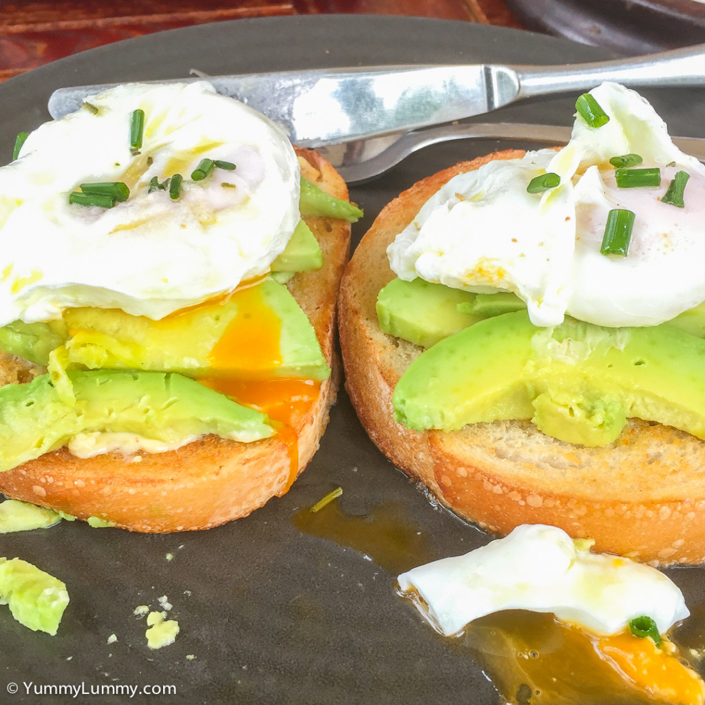 i spread the butter and avocado and then laid on the eggs.