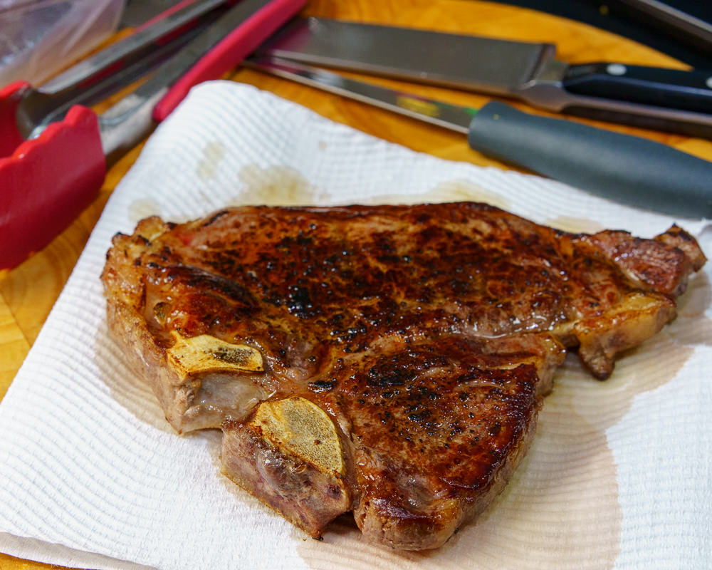 sous vide t-bone steak with blue cheese mashed sweet potato and