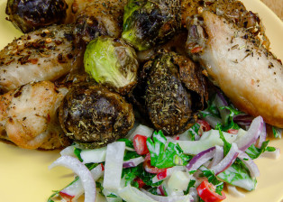The best low carb chicken wings served with Brussels sprouts and fennel salad