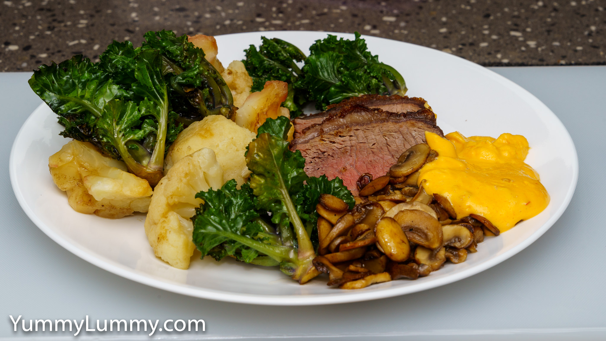 MEATER made rump roast, Hollandaise sauce, and vegetables