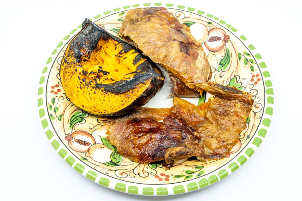 Slowly roasted lamb shoulder with roast pumpkin