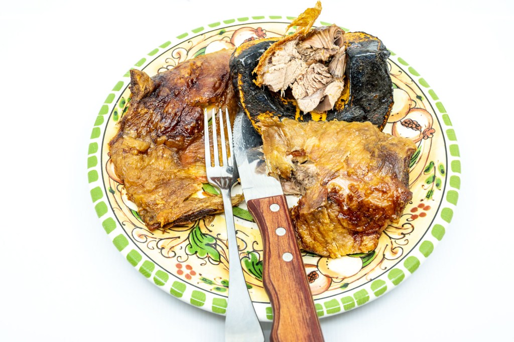 Slowly roasted lamb shoulder with roast pumpkin