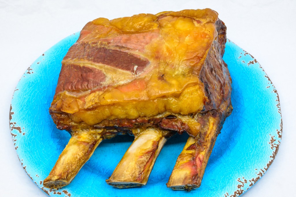 Standing rib roast cooked in a benchtop oven