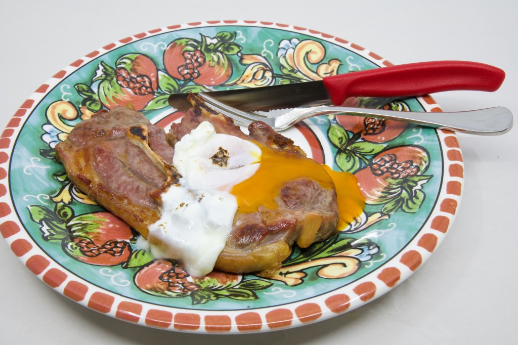 Lamb forequarter chop with a poached egg