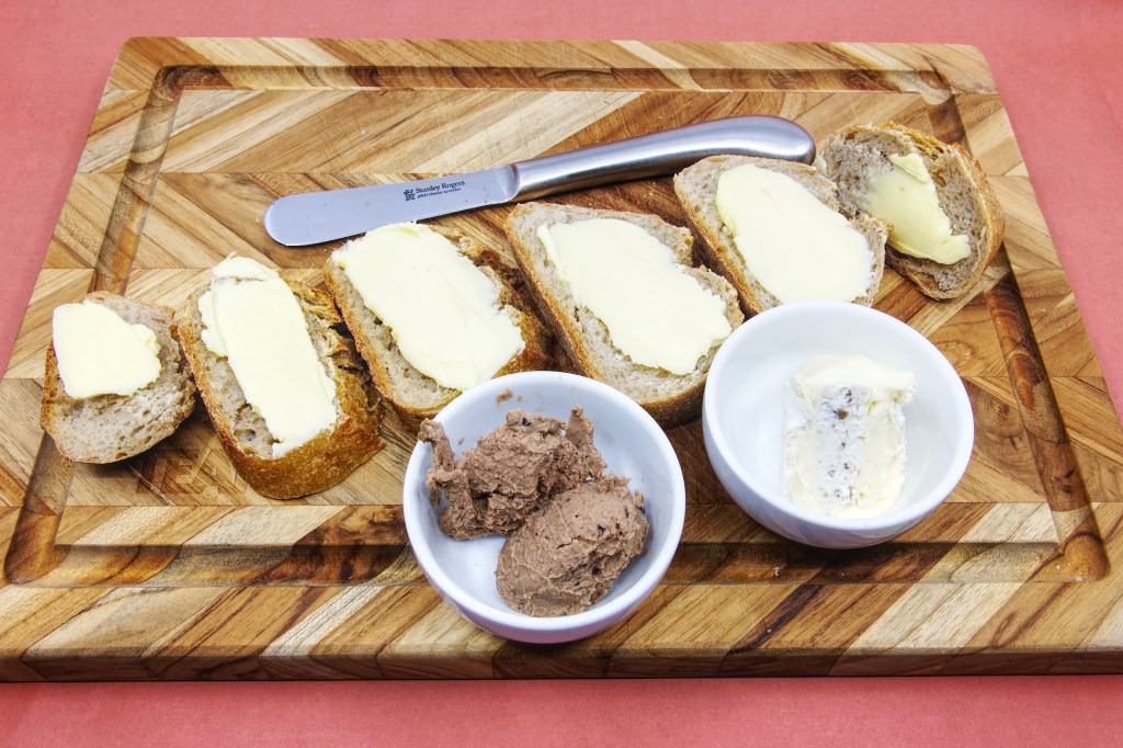 Rye sourdough roll with Pepe Saya cultured butter, triple cream truffle brie and pheasant pâté from the Adelaide Central Market