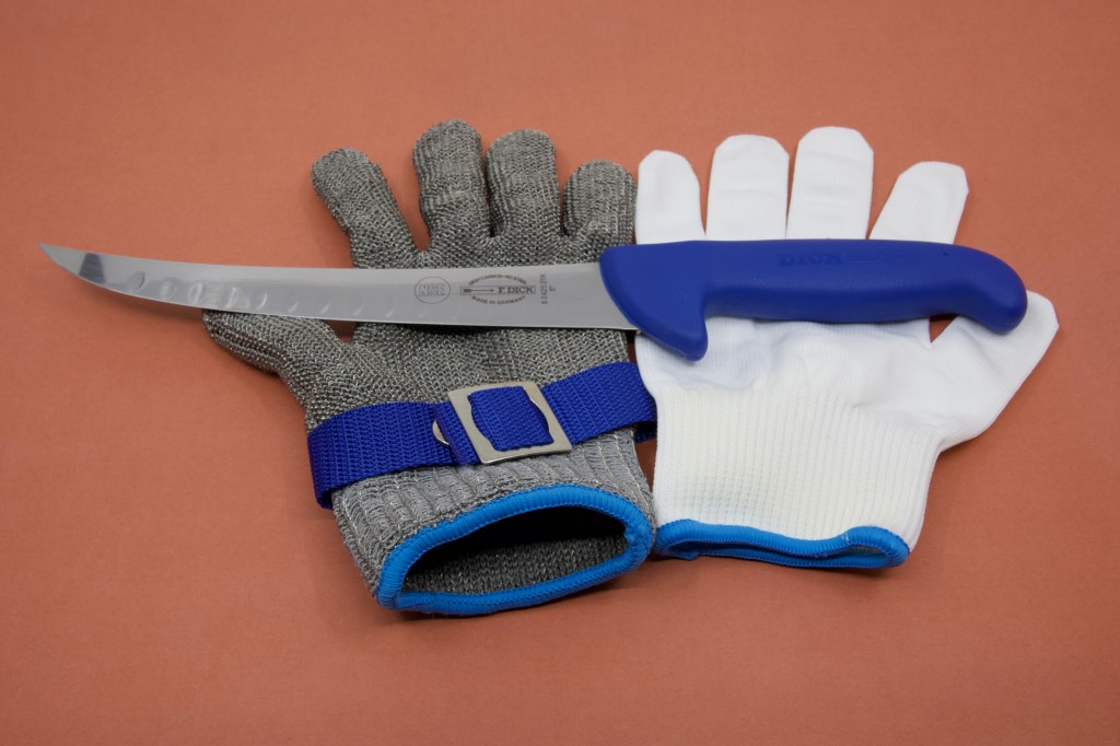 F. Dick butchers knife with mail glove and liner